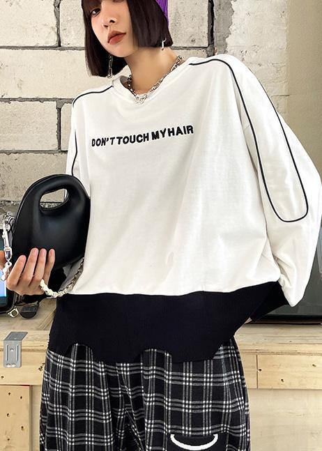 French White Patchwork Embroideried Shirt Tops Long Sleeve Spring