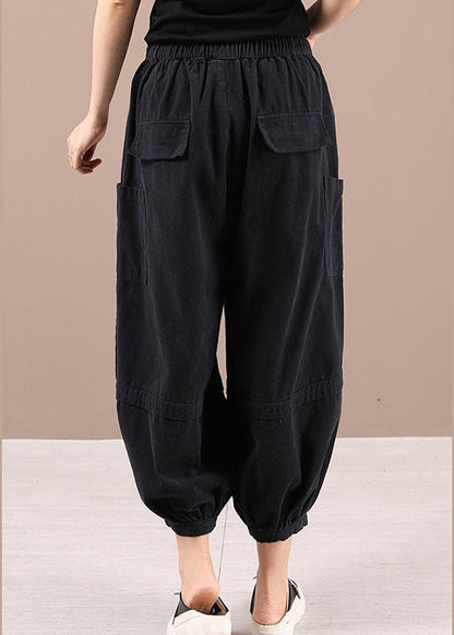 Black Pockets Lantern Fall Pants Trousers