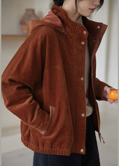Brown Oversized Patchwork Warm Fleece Corduroy Jackets Winter