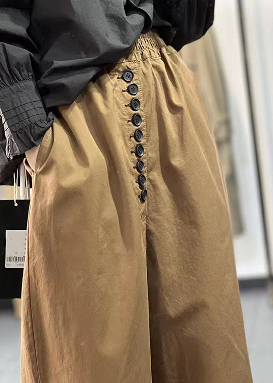 Black Pockets Elastic Waist Cotton Crop Pants Fall