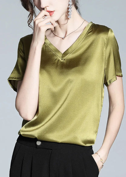 Diy Green V Neck Silk Top Summer