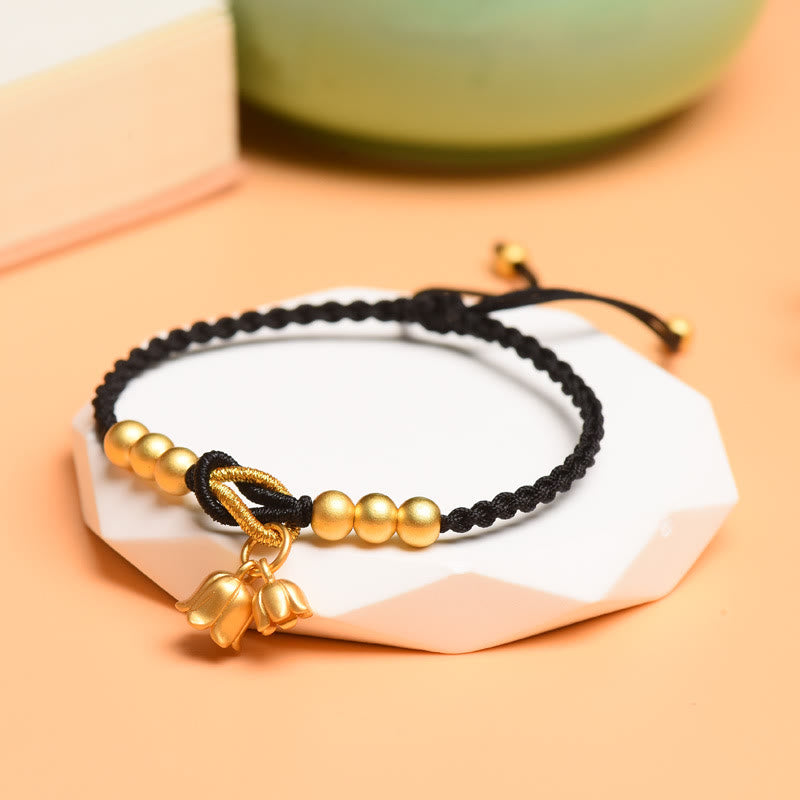 Buddha Stones Handcrafted Lily of the Valley Flower Charm Design Luck Protection Braided Bracelet