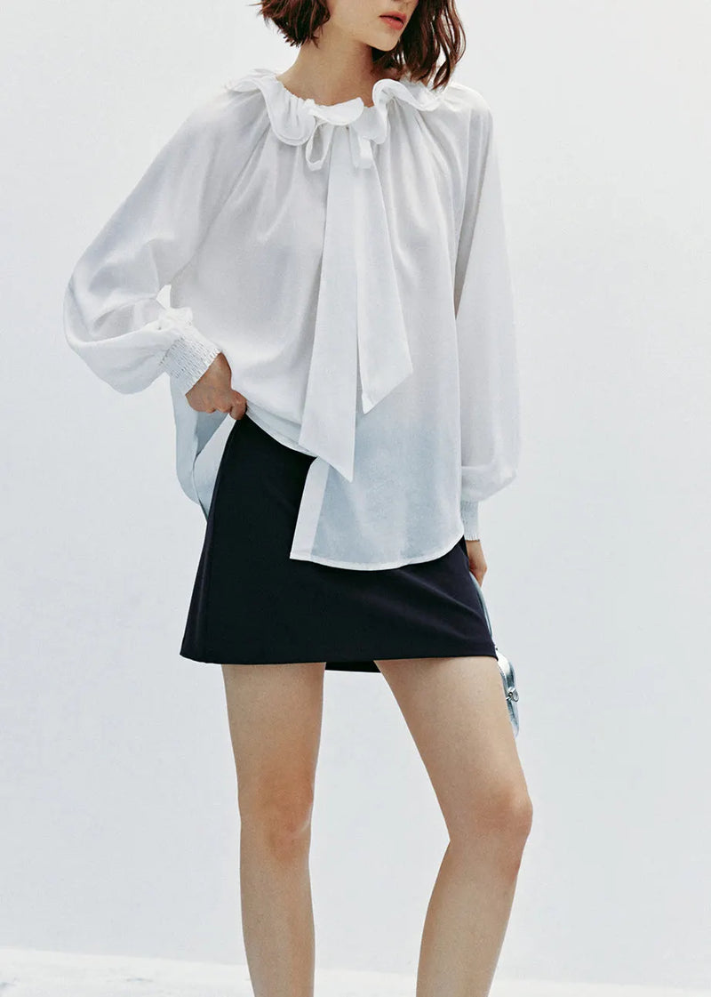 Yellow Ruffled Lace Up Cotton Blouse Tops Fall