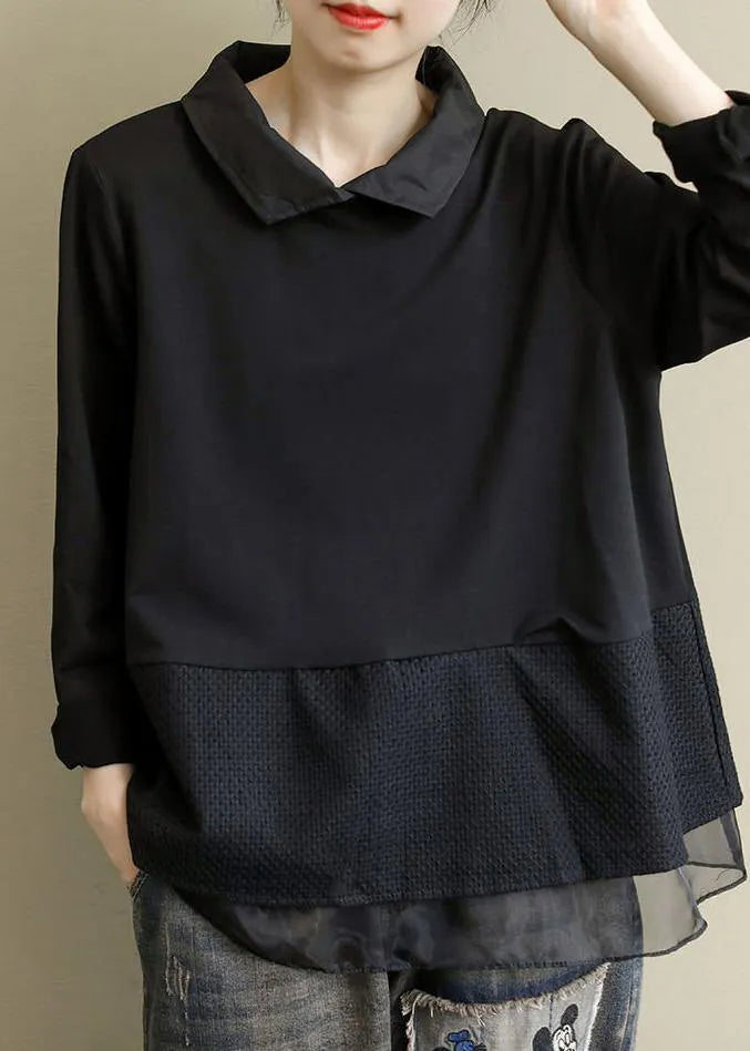 Black Tops Lapel Patchwork Clothes Pattern