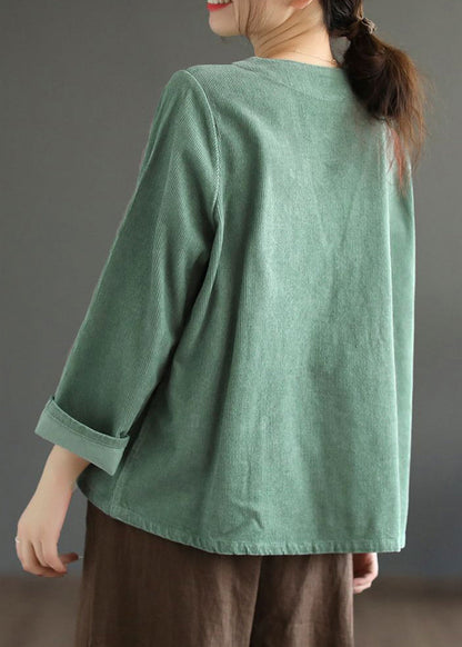 Green Tasseled Pockets Patchwork Corduroy Coat Fall