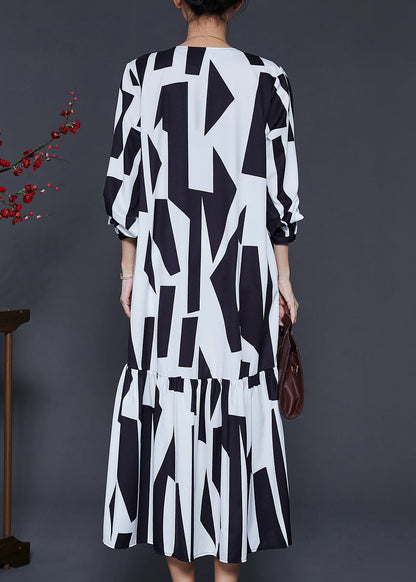 White Oversized Print Chiffon Dresses Spring