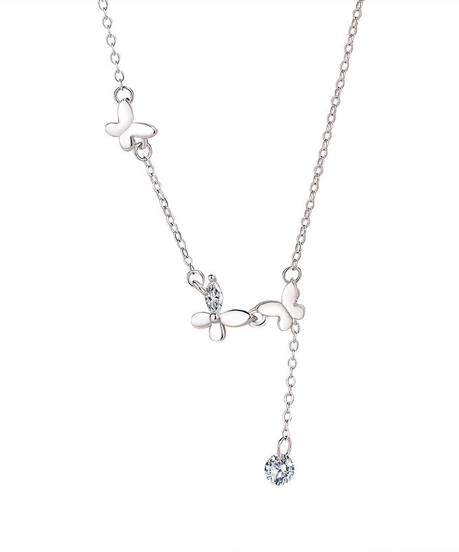New Style Sparkling Diamond Butterfly Necklace Light Tassel
