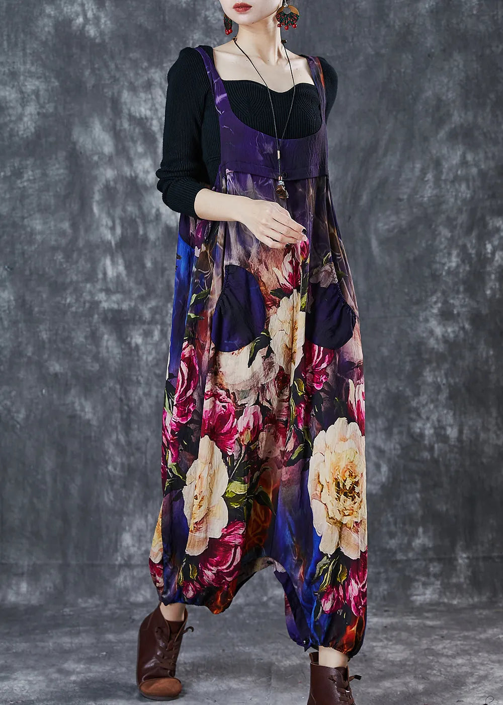 Unique Oversized Print Cotton Overalls Jumpsuit Spring