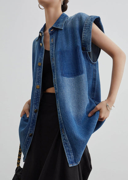 Blue Peter Pan Collar Button Denim Shirt Coat Summer