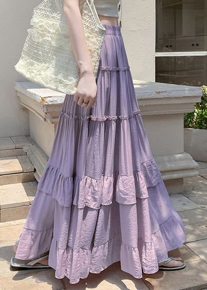 Purple Elastic Waist Draping a Line Skirts