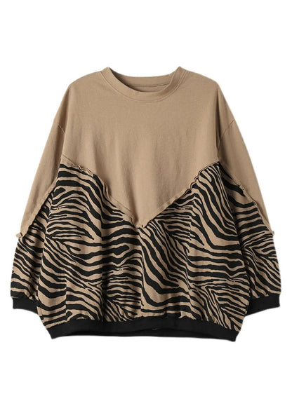 Khaki Leopard Wrinkled Sweatshirt Long Sleeve