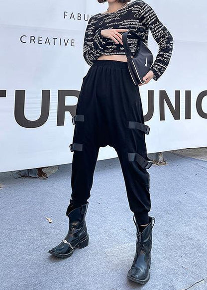Spring Comfy Cotton Black Pockets Harem Pants