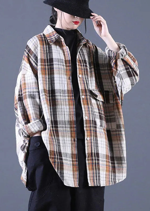 Stylish Khaki Peterpan Collar Pockets Button Fall Long Sleeve Shirt