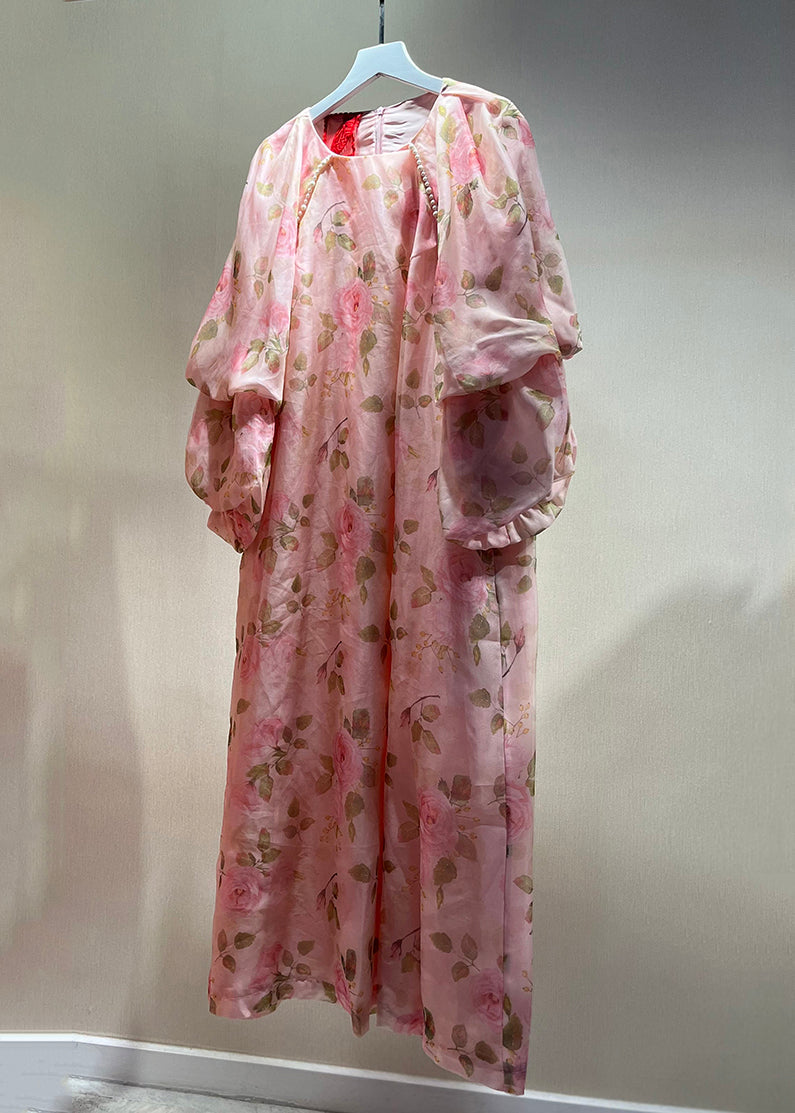 Pink Pearl Print Patchwork Tulle Dress Fall