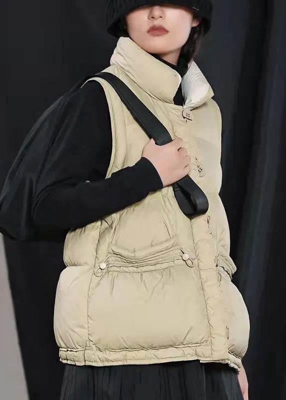 Street Mulberry Peter Pan Collar Pockets Button Winter Sleeveless Down Vest