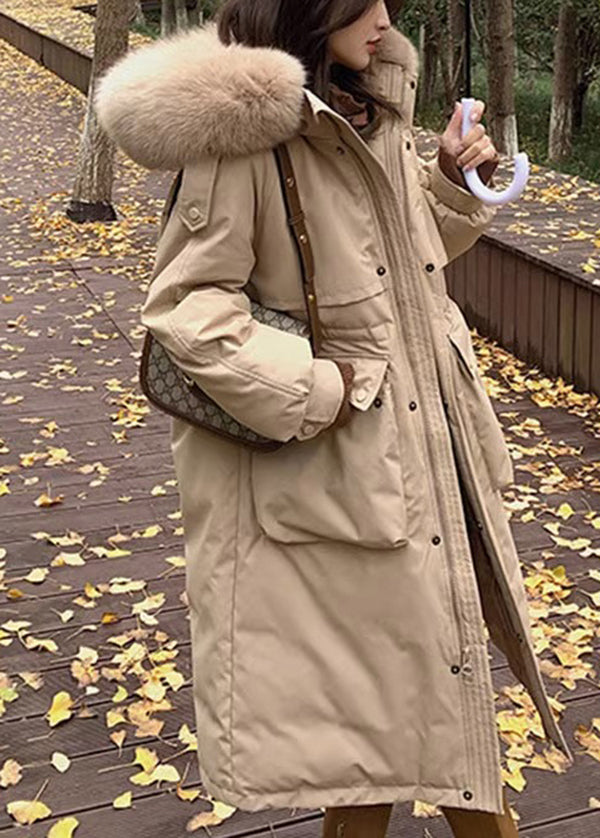Caramel Hooded Pockets Fur Collar Duck Down Coats Winter