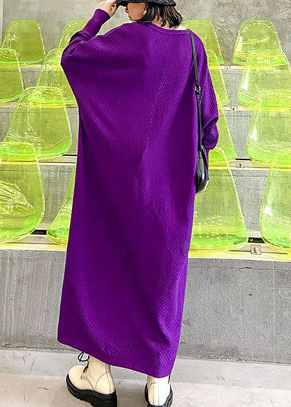 Art Purple V Neck Loose Fall Long Knit Dress