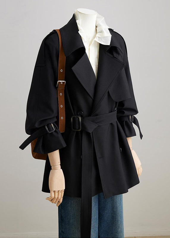 Classy Khaki Tie Waist Double Breast Cotton Jacket Spring