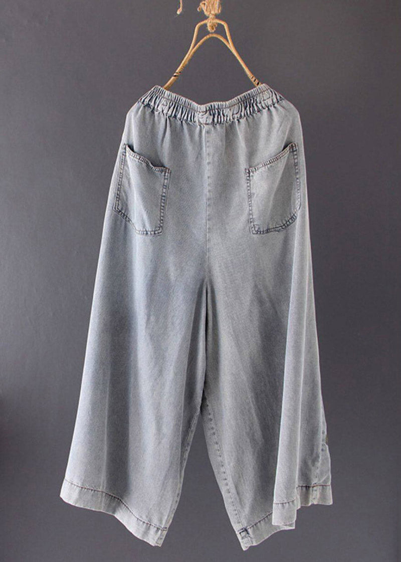 Grey Pockets Patchwork Draping Wide Leg Jeans