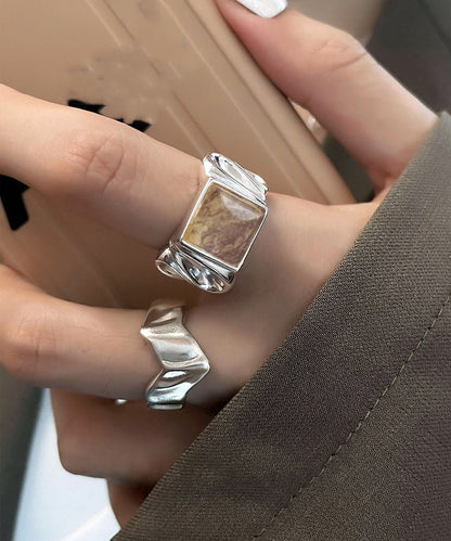 Diy Silk Sterling Silver Sugar Wrinkled Rings Two-piece Set