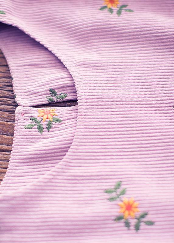 Vivid Pink Embroidery Dress O-neck Long Spring Dresses