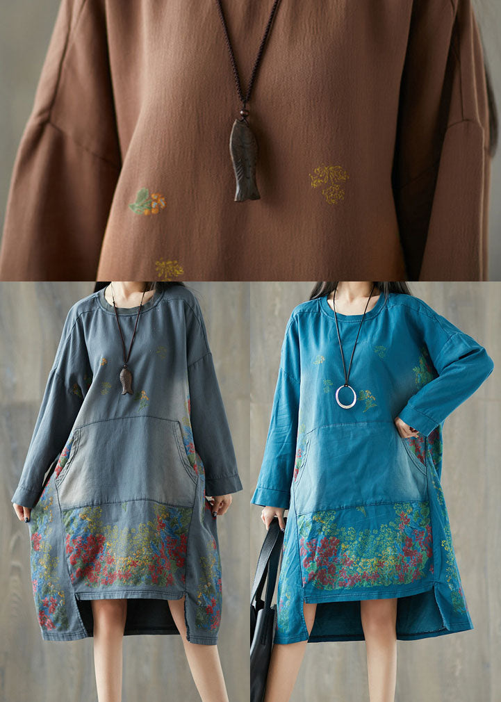 Chocolate Print Sweatshirt Dresses Pockets Spring