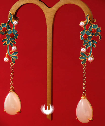 Gold Sterling Silver Jade Pearl Agate Tassel Drop Earrings