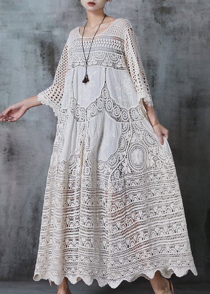 White Oversized Hollow Out Lace Long Dress Summer