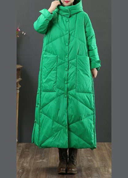 Fine Green Warm Winter Coat Oversize Down Jacket Hooded Button Down Jackets