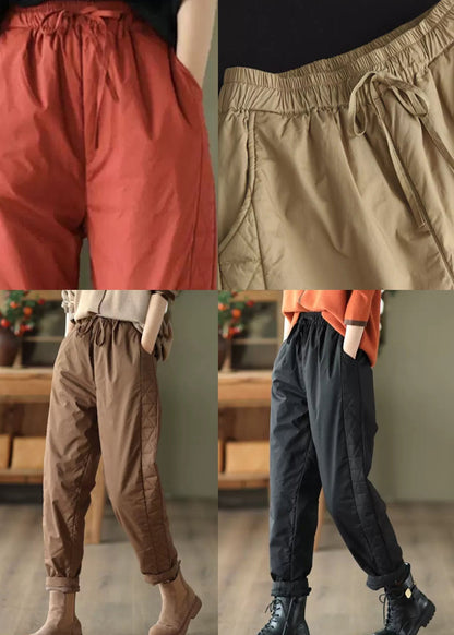 Red Pockets Patchwork Fine Cotton Filled Pants Winter