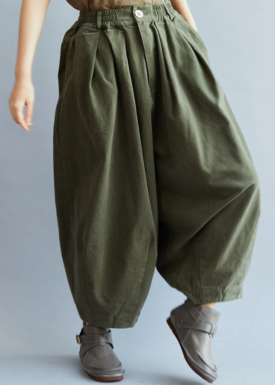 Army Green Pockets Wide Leg Pants Spring