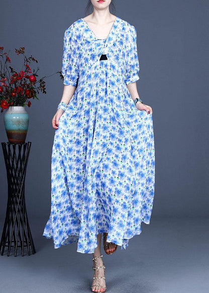 French Purple Print Summer Ramie Party Dresses