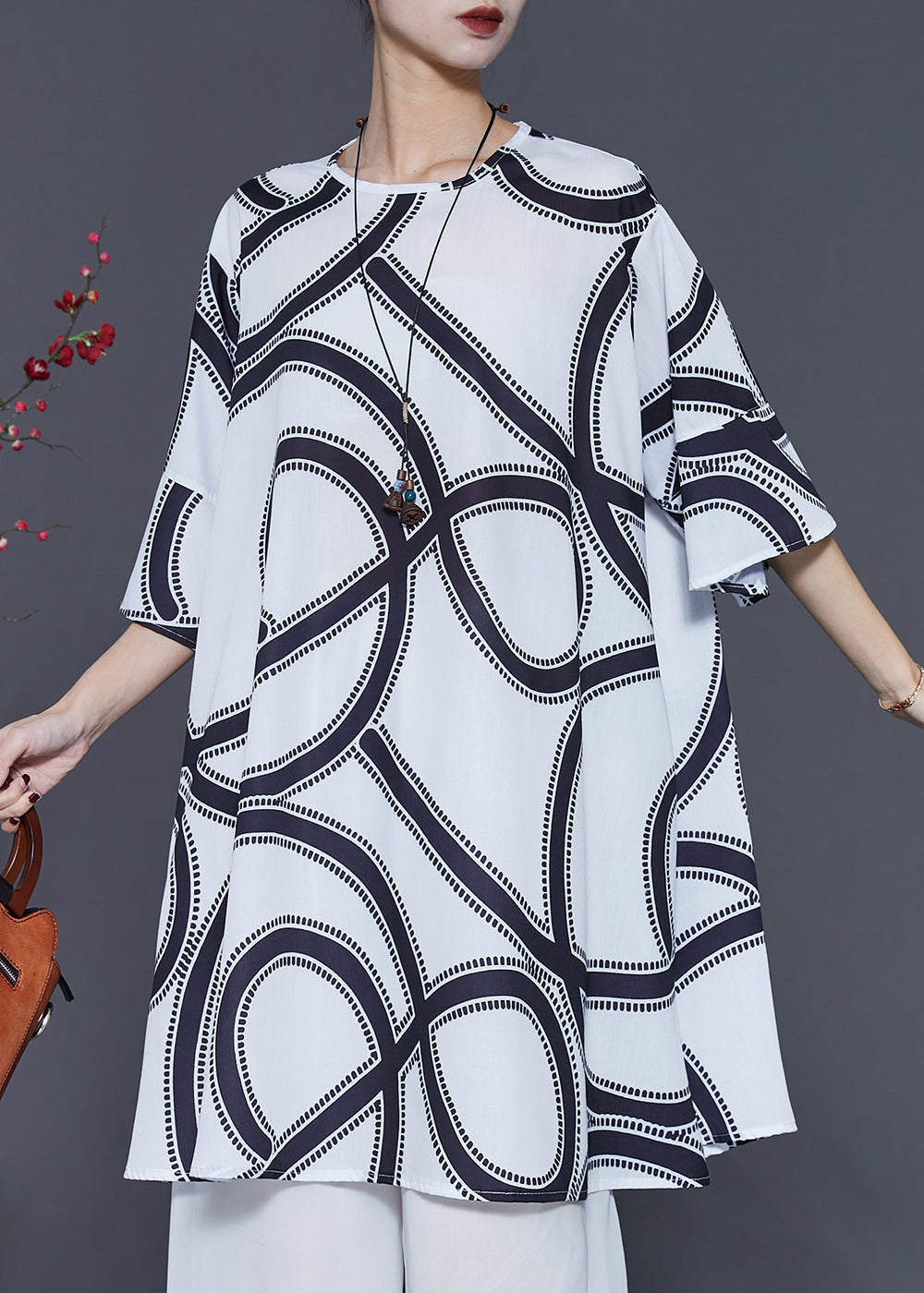 White Oversized Print Cotton Dresses Summer