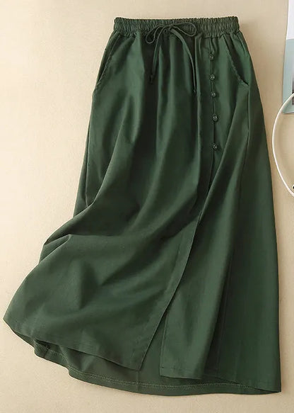 Yellow Front Open Elastic Waist Cotton Skirts Summer