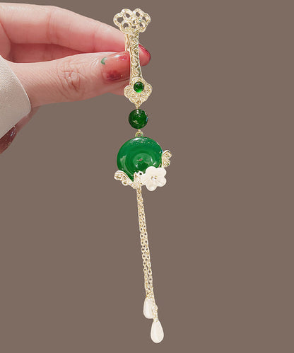 Novelty Green Alloy Jade Ping Buckle Tassel Brooches