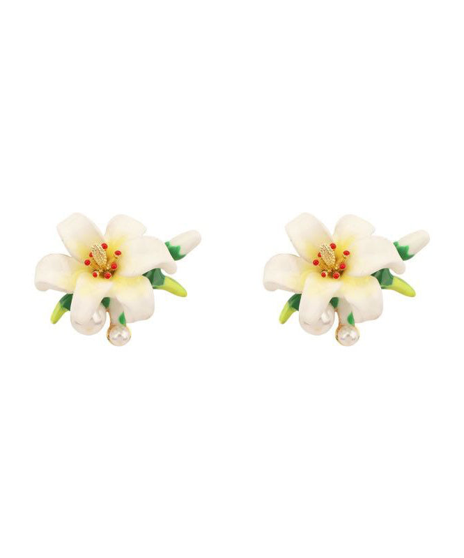 White Alloy Glazed Enamel Stud Earrings
