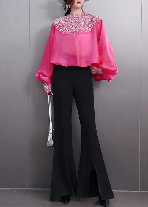 Rose Patchwork Sequins Blouses Oversized Batwing Sleeve