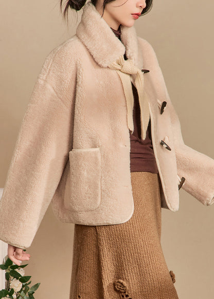 Beige Scarf Original Design Teddy Faux Fur Coats Winter