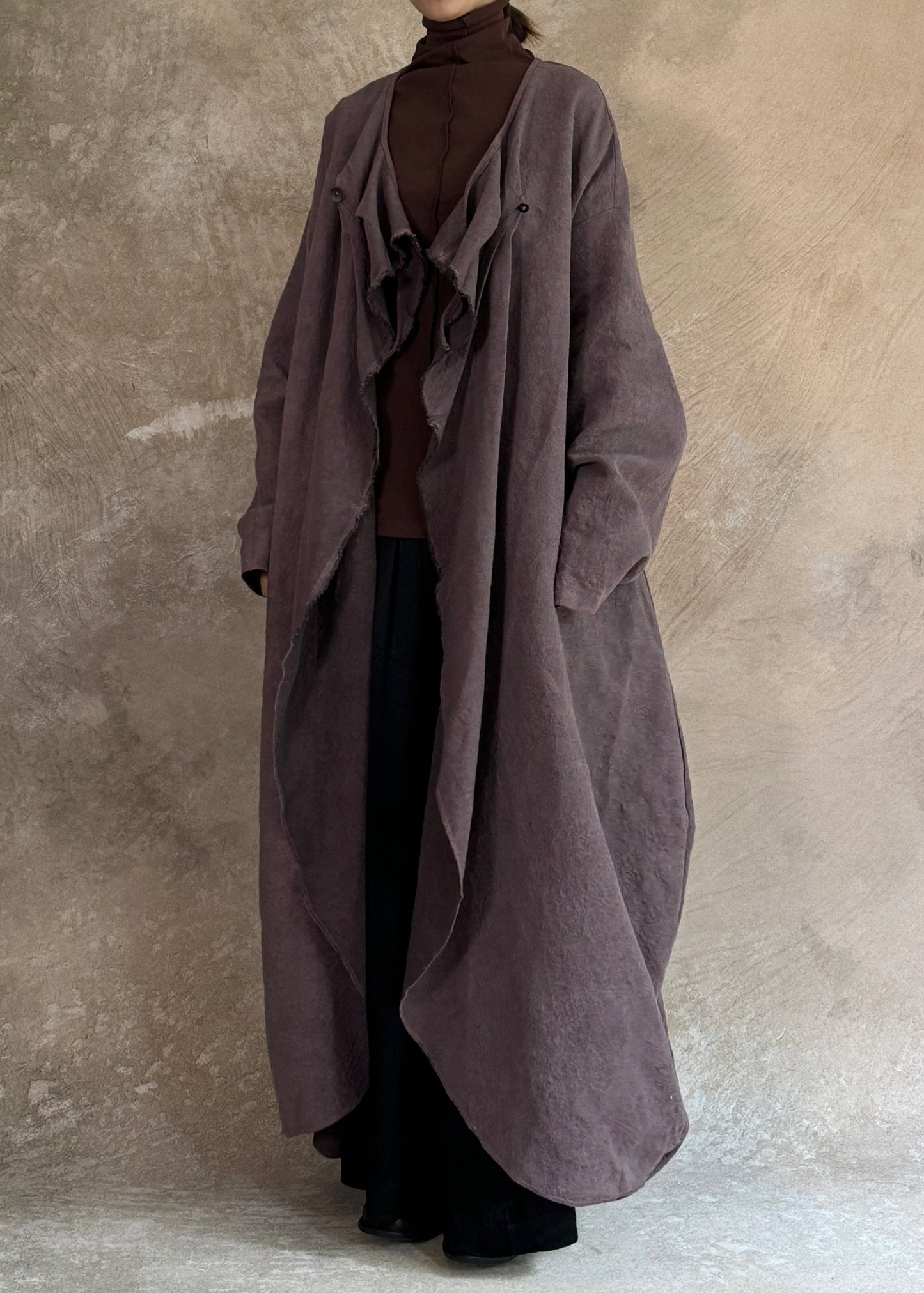 Dark Purple Pockets Patchwork Wear on Both Sides Trench Coats Long Sleeve