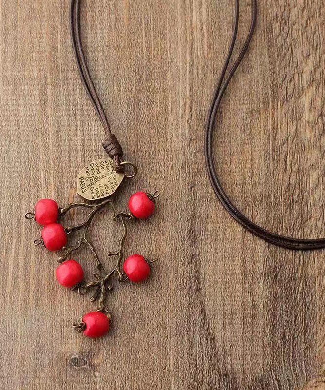 Red Hand Knitting Red Apple Vine Pendant Necklace