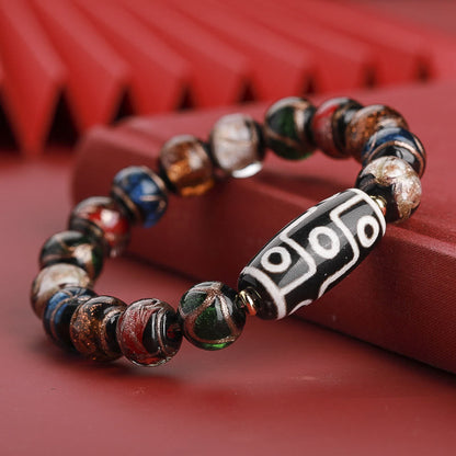 Buddha Stones Tibetan Nine-eye Dzi Bead Three-eyed Dzi Bead Liuli Glass Bead Wealth Bracelet