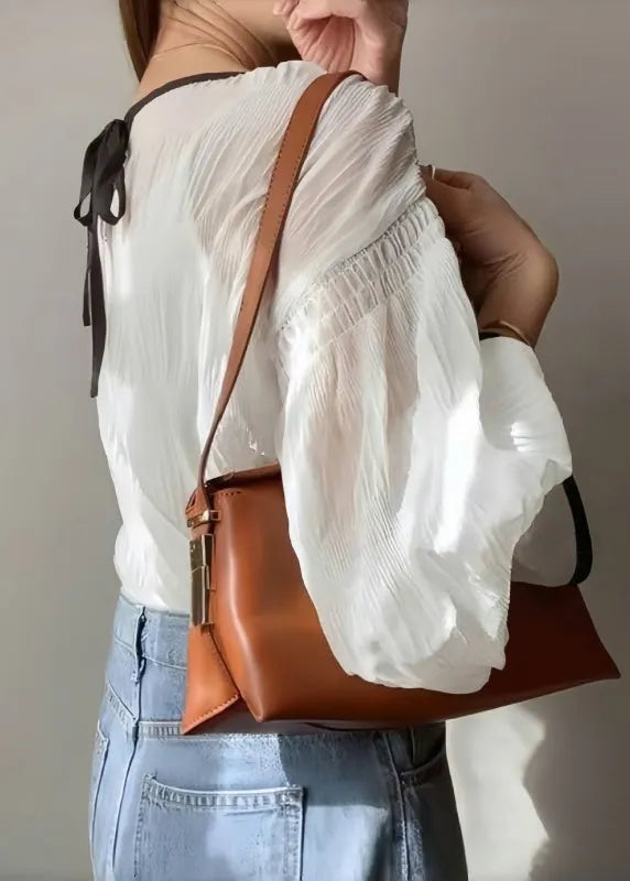 White Oversized Chiffon Shirt Tops Lantern Sleeve