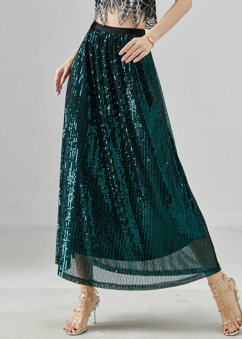 Peacock Green Sequins Silm Fit Holiday Skirts Summer
