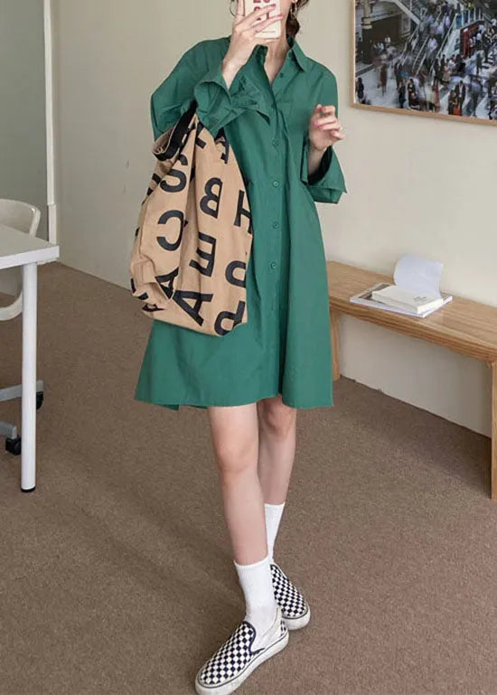 Green Button Cotton Loose Shirts Tops Spring