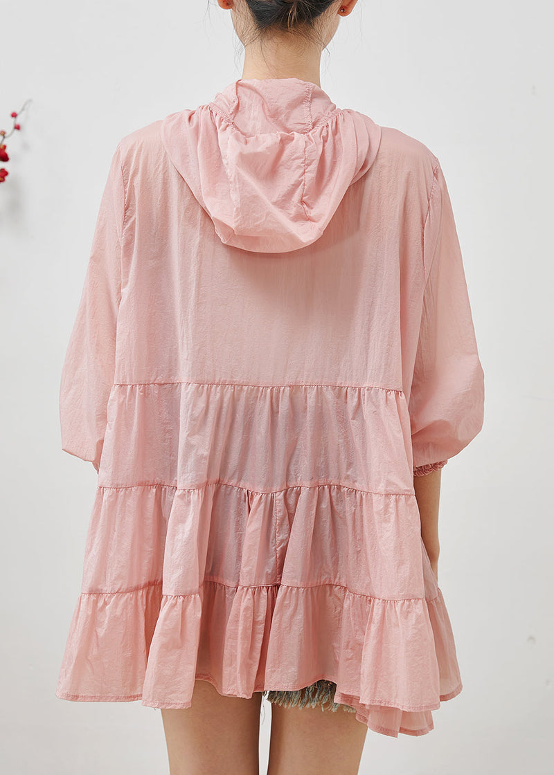 Pink Spandex Upf 50+ Coats Hooded Wrinkled Summer
