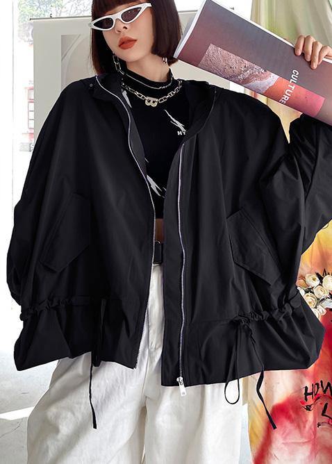 Unique Purple Cotton Letter Zippered Hooded Coat Spring