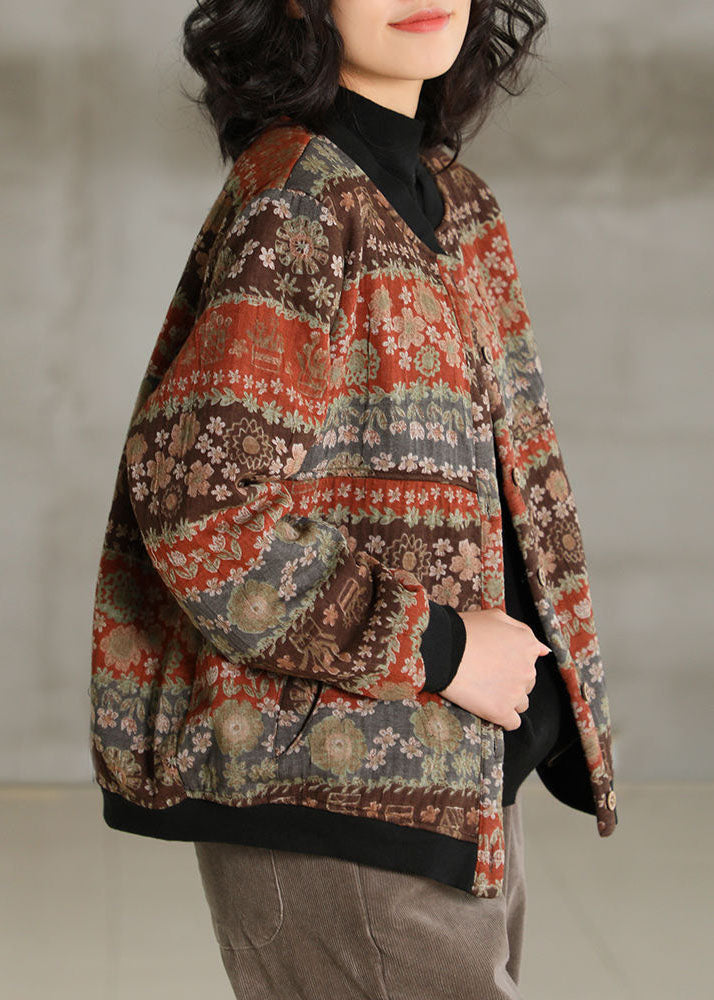 Khaki Oversized Print Warm Fleece Coat Spring