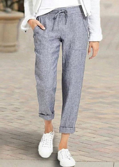 Color Elastic Waist Side Pockets Trouser Pants