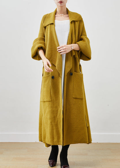 Yellow Notched Pockets Warm Knit Trenchs Spring