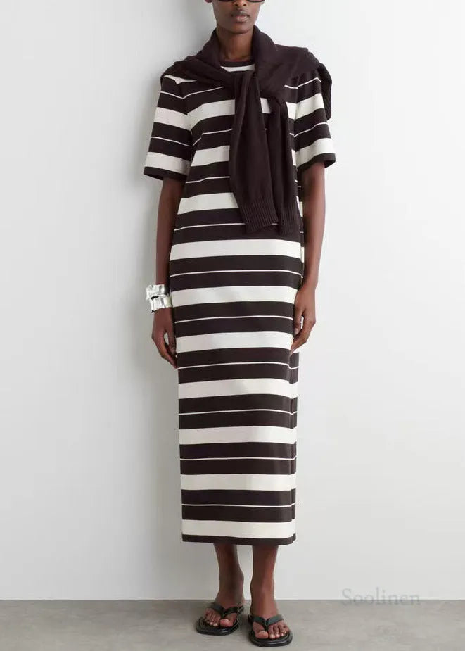 Natural Colorblock Striped Cotton Straight Dresses Summer